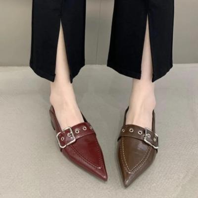 Кожаные туфли с ремешком на ремне, женские балетки с острым носком, женские балетки без застежек, офисные туфли, рабочие туфли, женские туфли на плоской подошве