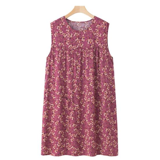 Женская свободная ночная рубашка без рукавов, повседневная сорочка, плиссированное платье для сна, летняя домашняя одежда с круглым вырезом и принтом