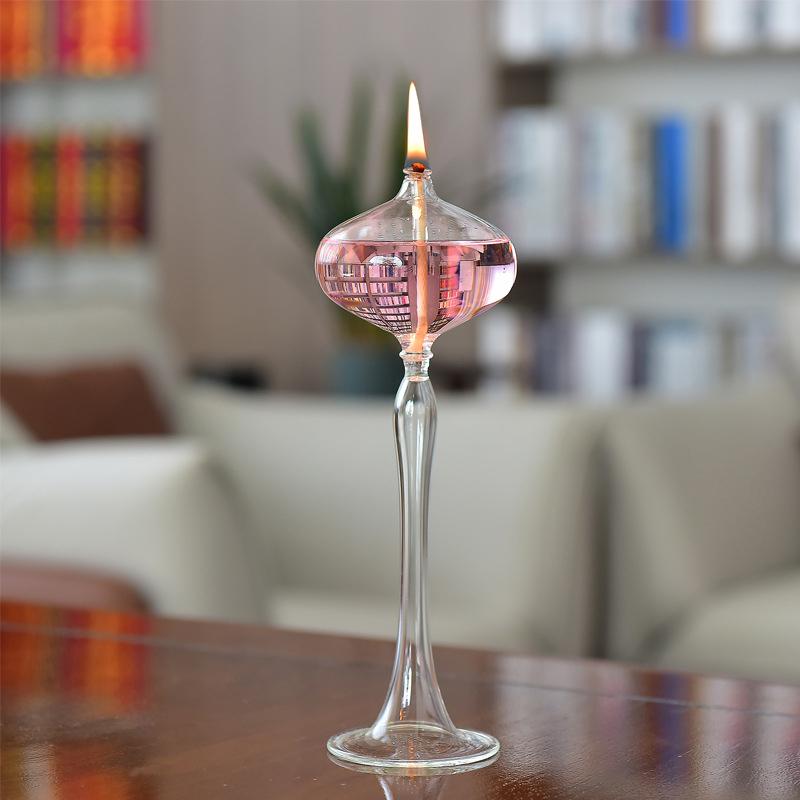 Transparent Candle Holders High Foot Glass Oil Lamp Handmade Long Oil Lamp