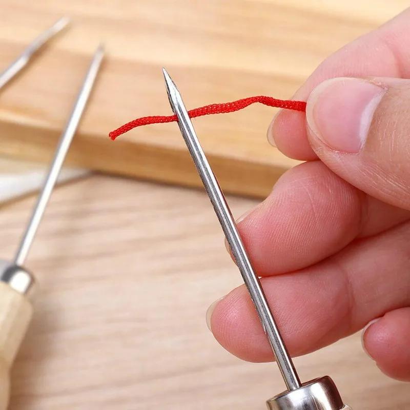 Набор из 3 видов шила для шитья кожи с деревянной ручкой для ручного стежка, DIY ремесла, аксессуары для пробивки, инструмент для ремонта обуви