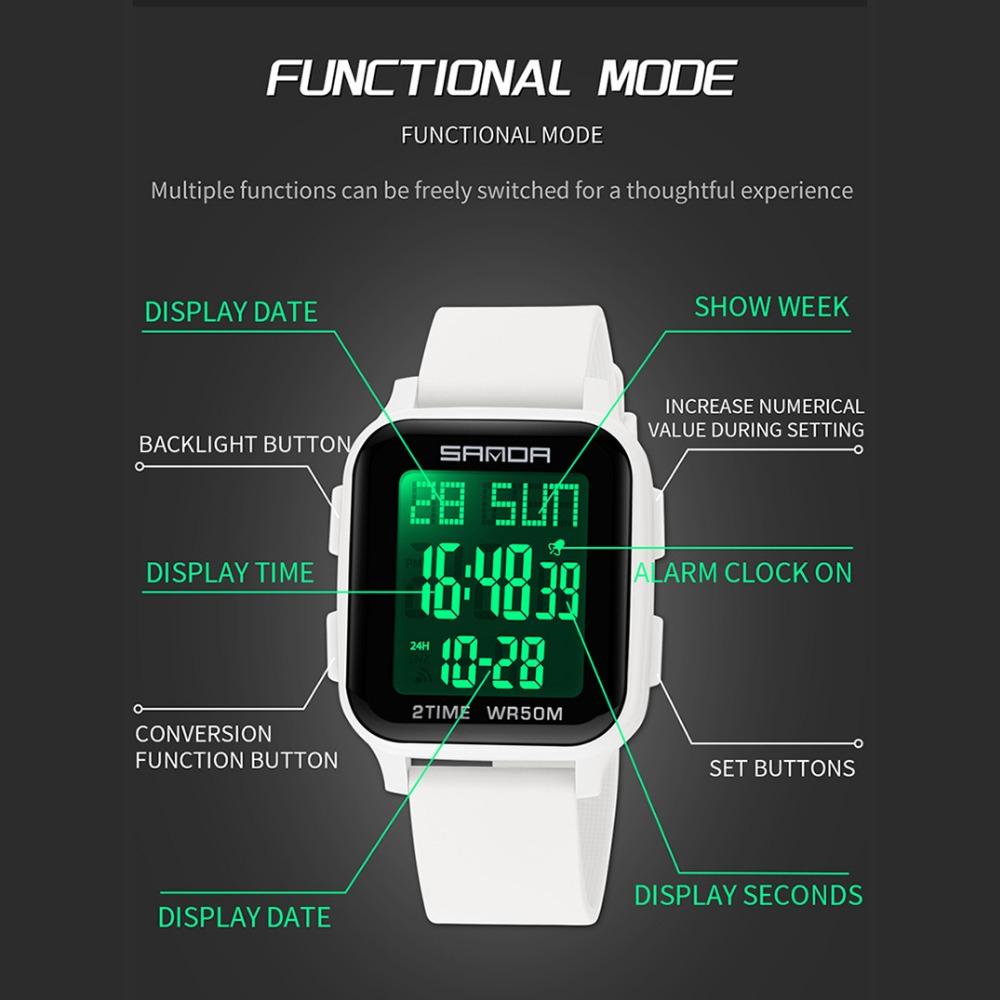 SANDA Модные электронные часы Многофункциональные квадратные спортивные часы-хронограф Водонепроницаемые наручные часы Бизнес-часы