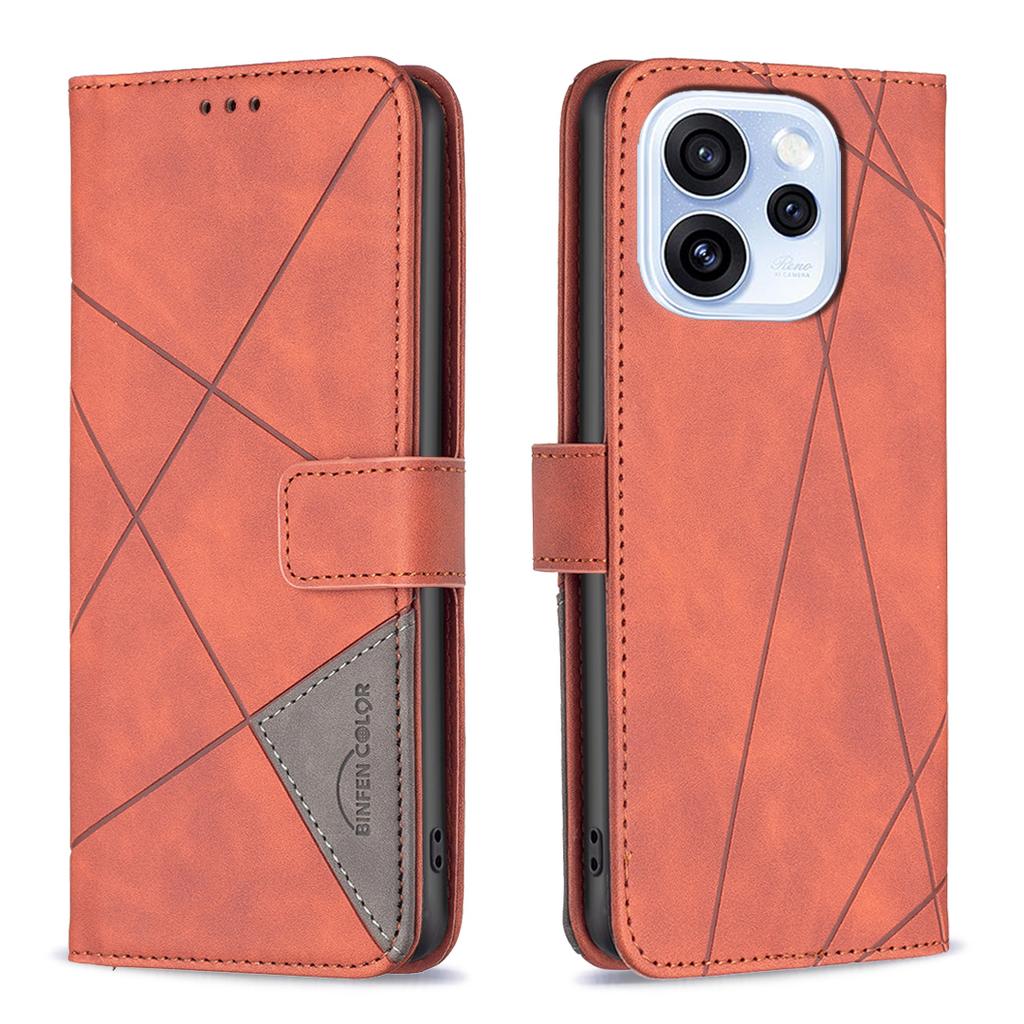 For Oppo Reno15 F 5G Phone Case BINFEN COLOR Wallet Stand Geometry Imprinted Leather Cover