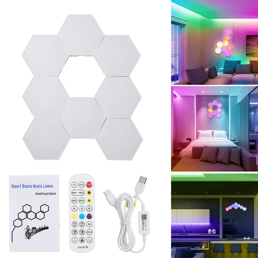 10PCS BT Connected RGB Hexagon Light Ambient Lamp Wall Decorative Lighting with Controller