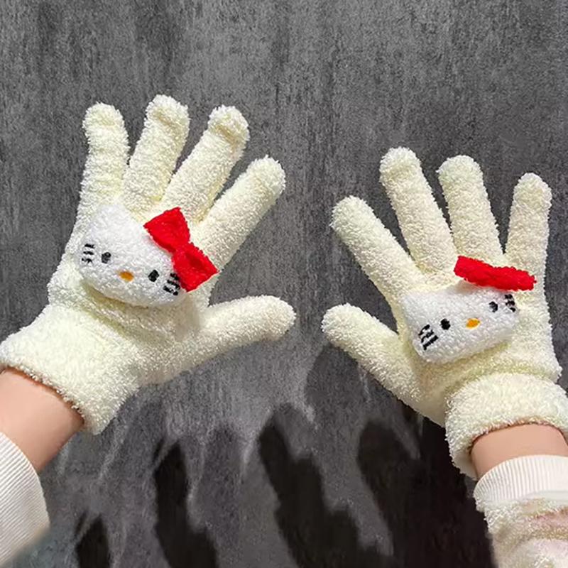 1 пара Kawaii Милые Куроми Мелоди Синнаморолл Kt Кот Перчатки Мультяшные Пятипалые Перчатки Осень Зима Теплые Студенческие Перчатки