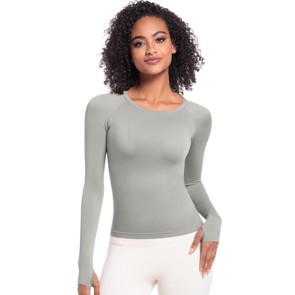 Auroth Long Sleeve Yoga Shirts With Thumb Hole Women Gym Sports Top Solid Color Running Slim Stretch Fitness Shirts