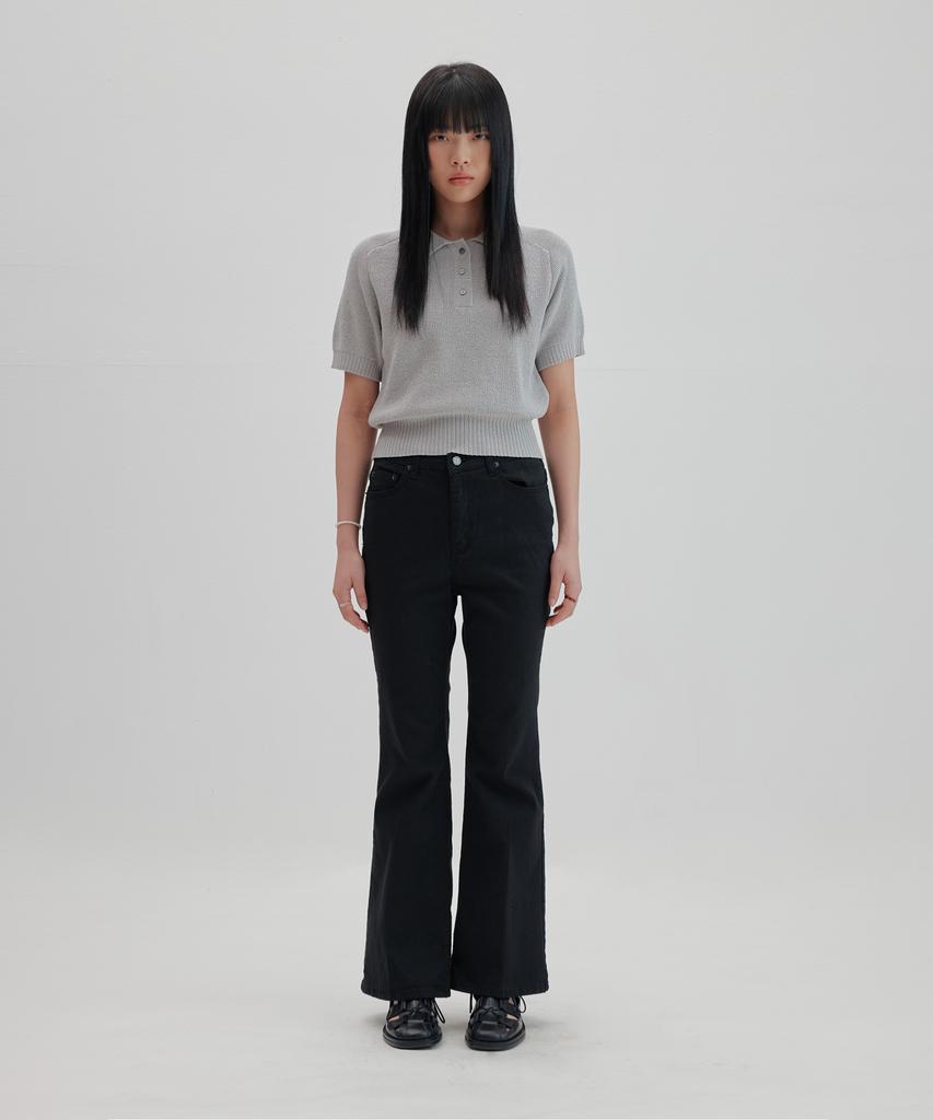 NONBLANK Raglan Half Sleeve Collar Crop Knit_Grey