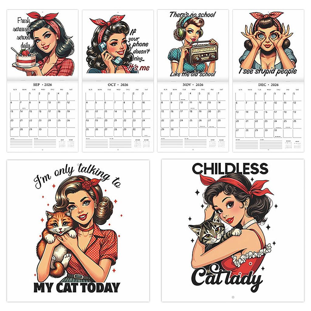 Vintage Pin Up Girl Wall Calendar – Retro American Style Monthly Hanging Art Calendar For Home Decoration