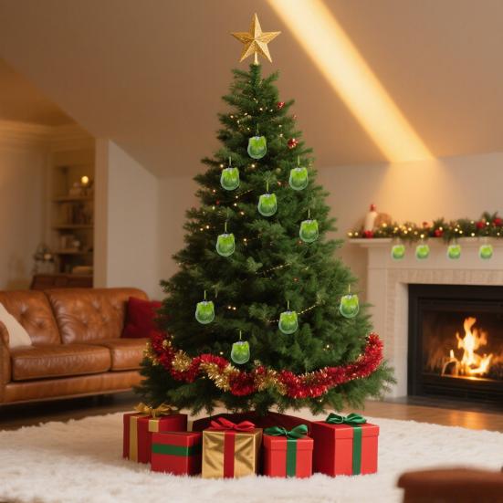 12Pcs/Box Christmas Ball Ornaments with Fuzzy Hair Shatterproof Xmas Tree Decoration Holiday Hanging Pendants