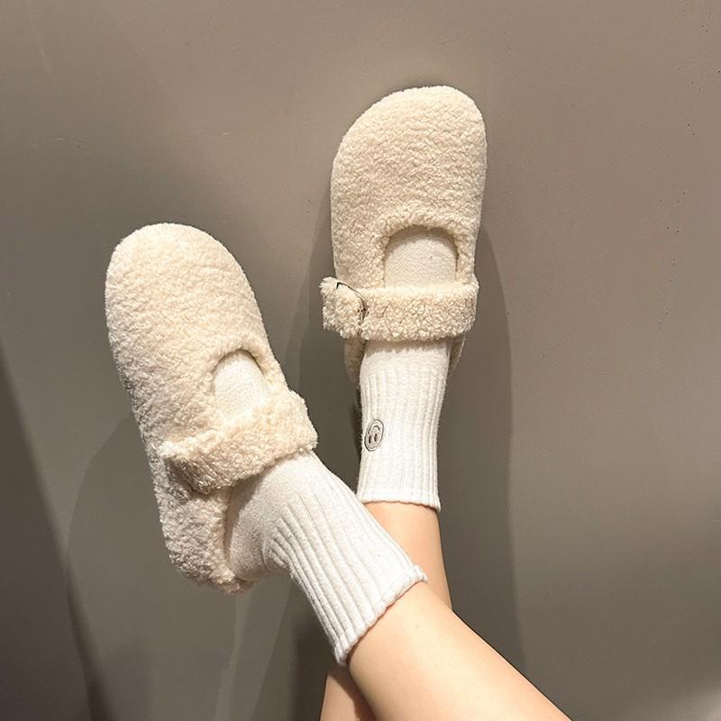 Меховые тапочки для женщин, теплая женская обувь Baotou Solid, новая осенне-зимняя верхняя одежда, повседневные мюли, полутапочки, хлопковая обувь