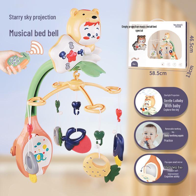 Multi-Functional Music Crib Mobile with Remote Control, Projection Light, and Educational Soothing Rattle