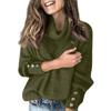 Women's Turtleneck Top Loose Pullover Button Up Long Sleeve Solid Color Knit Bottoming Shirt