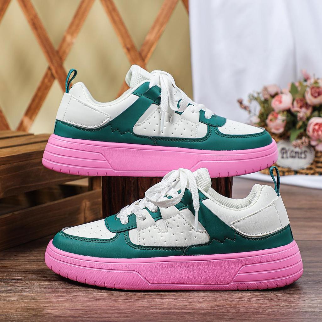 Модные кроссовки на толстой подошве в корейском стиле — удобная спортивная обувь на шнуровке для женщин