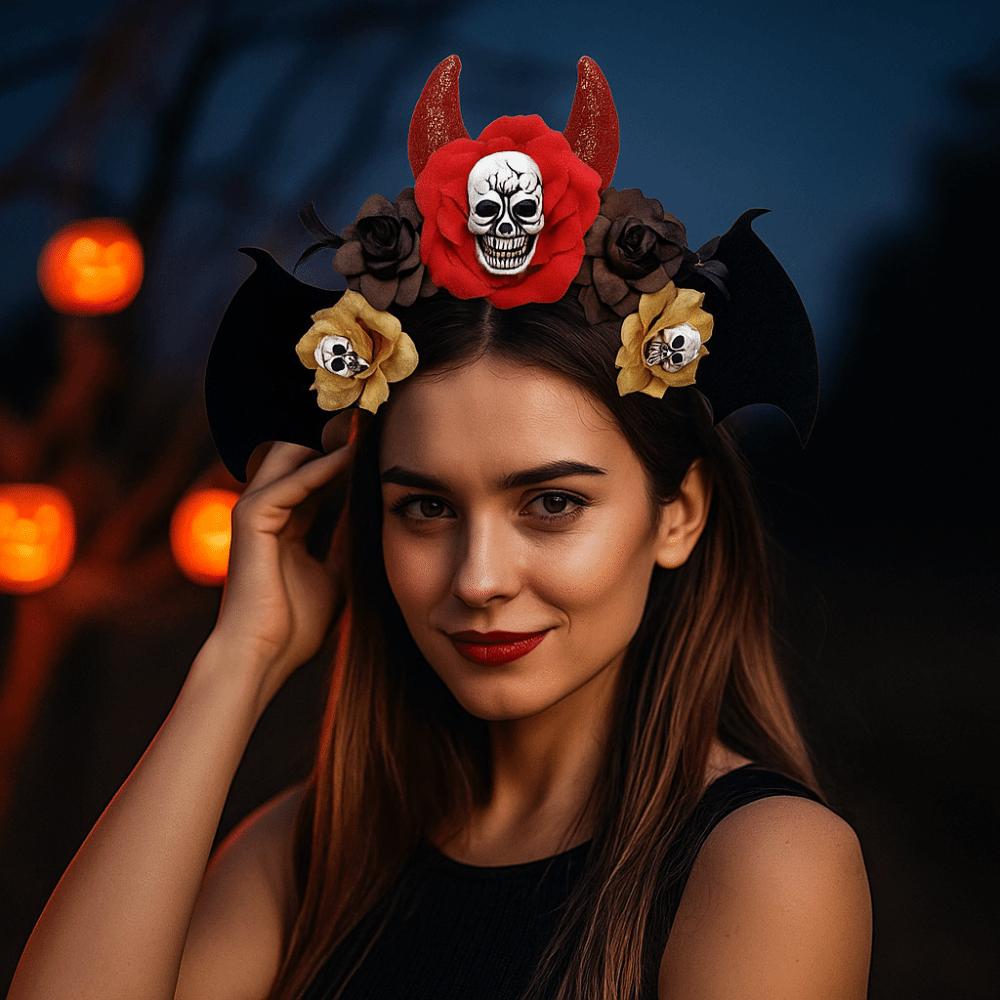 Gothic Halloween Skull Headband Simulation Flowers Day of The Dead Hairband Festive Decorations