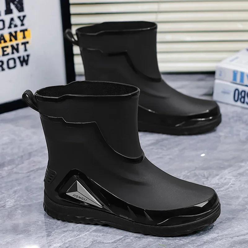Мужские резиновые сапоги Нескользящие поварские туфли Рабочая обувь Обувь для мойки автомобилей Непромокаемые сапоги Модные износостойкие нескользящие усиленные водонепроницаемые сапоги