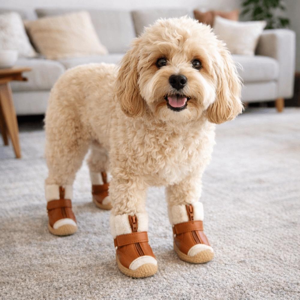 4 pcs/set Fashion Waterproof Winter Dog Shoes Thicken Wear-Resistant Dog Snow Boots Adjustable Pet Non Slip Shoes Outdoor