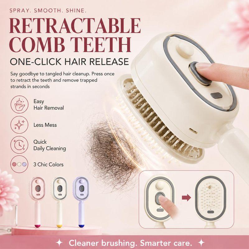 Electric Air Cushion Massage Spray Comb, Hair Brush With Water Spray, Self-Cleaning Anti-Tangle Anti-Static For Frizzy Hair