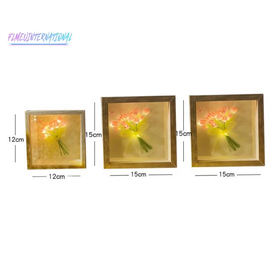 Ночник с цветком тюльпана, деревянная фоторамка ручной работы - 13/10/16, лента с цветами, квадратный подарок, сделай сам, светящийся букет тюльпанов, ночник