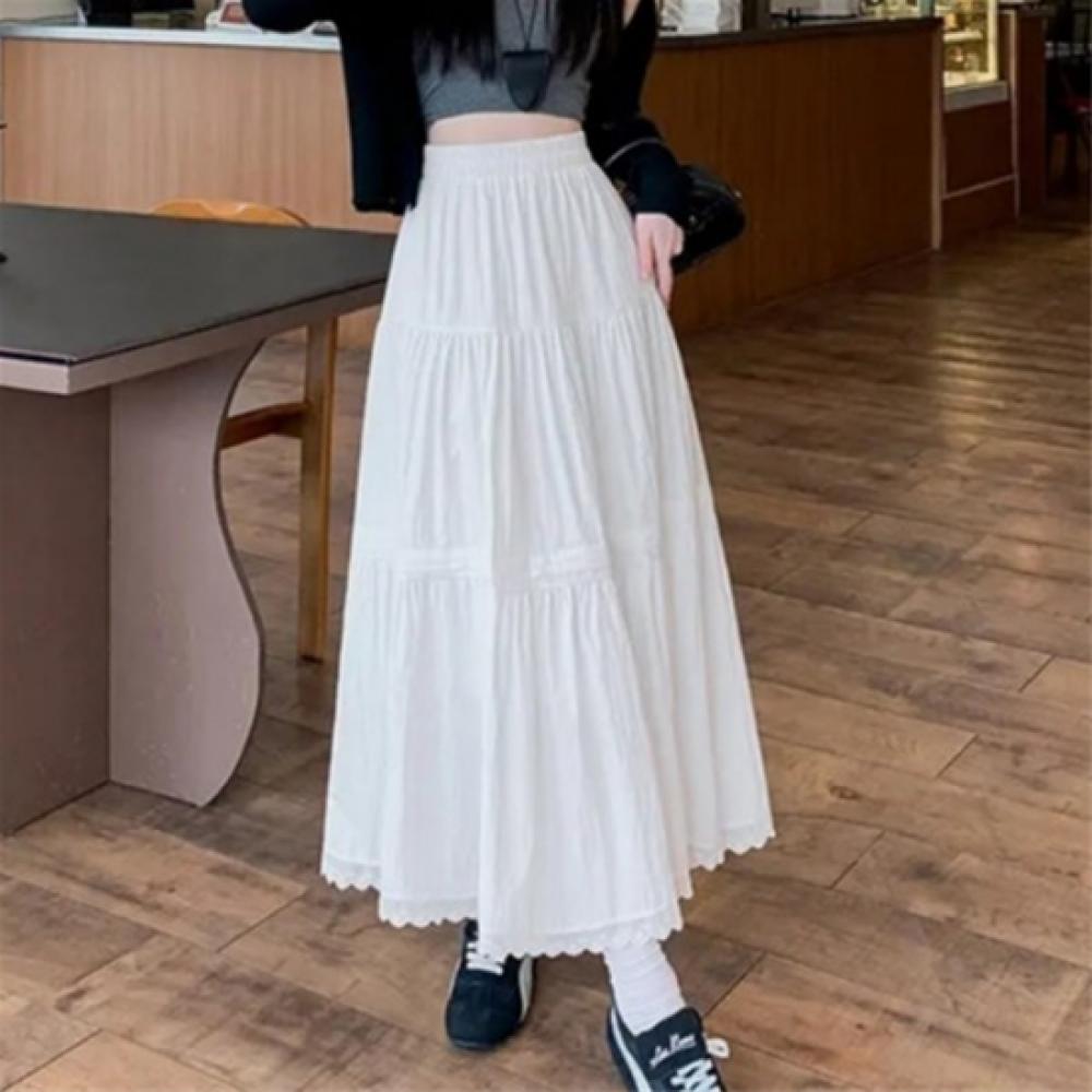 New Arrivals Open Run Women Lovely White Lace Long Flare Skirt