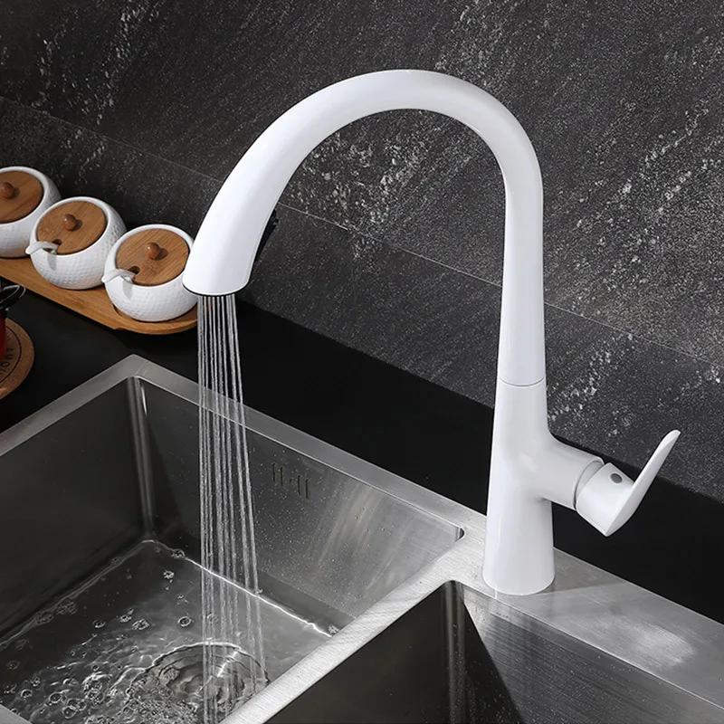 Black Kitchen Faucet Pull-Out Tap Gun Gray Household Gray Sink Washbasin Cold And Hot Water Mixer White