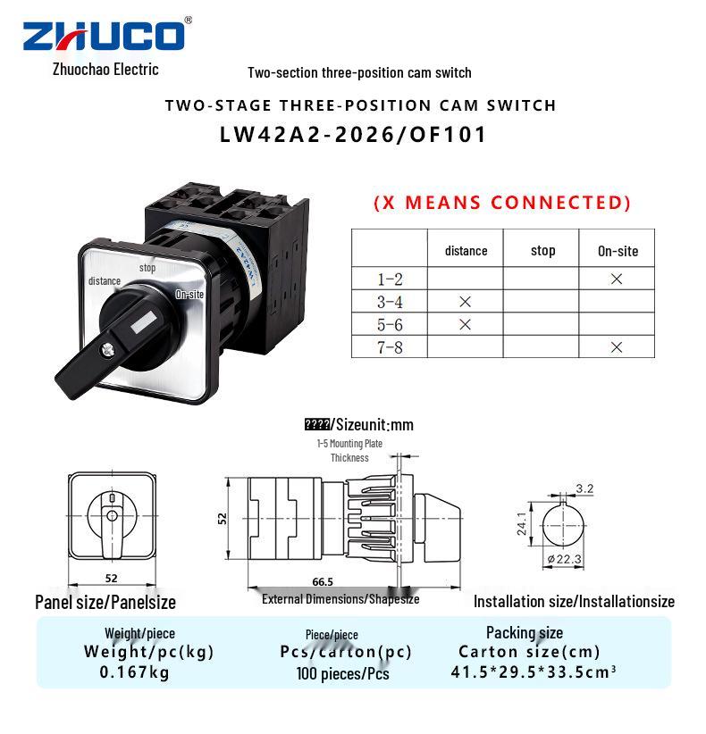 Zhuochao LW42A2-2026/OF101 Dual-Section Tri-Position Single-Hole Universal Cam Switch