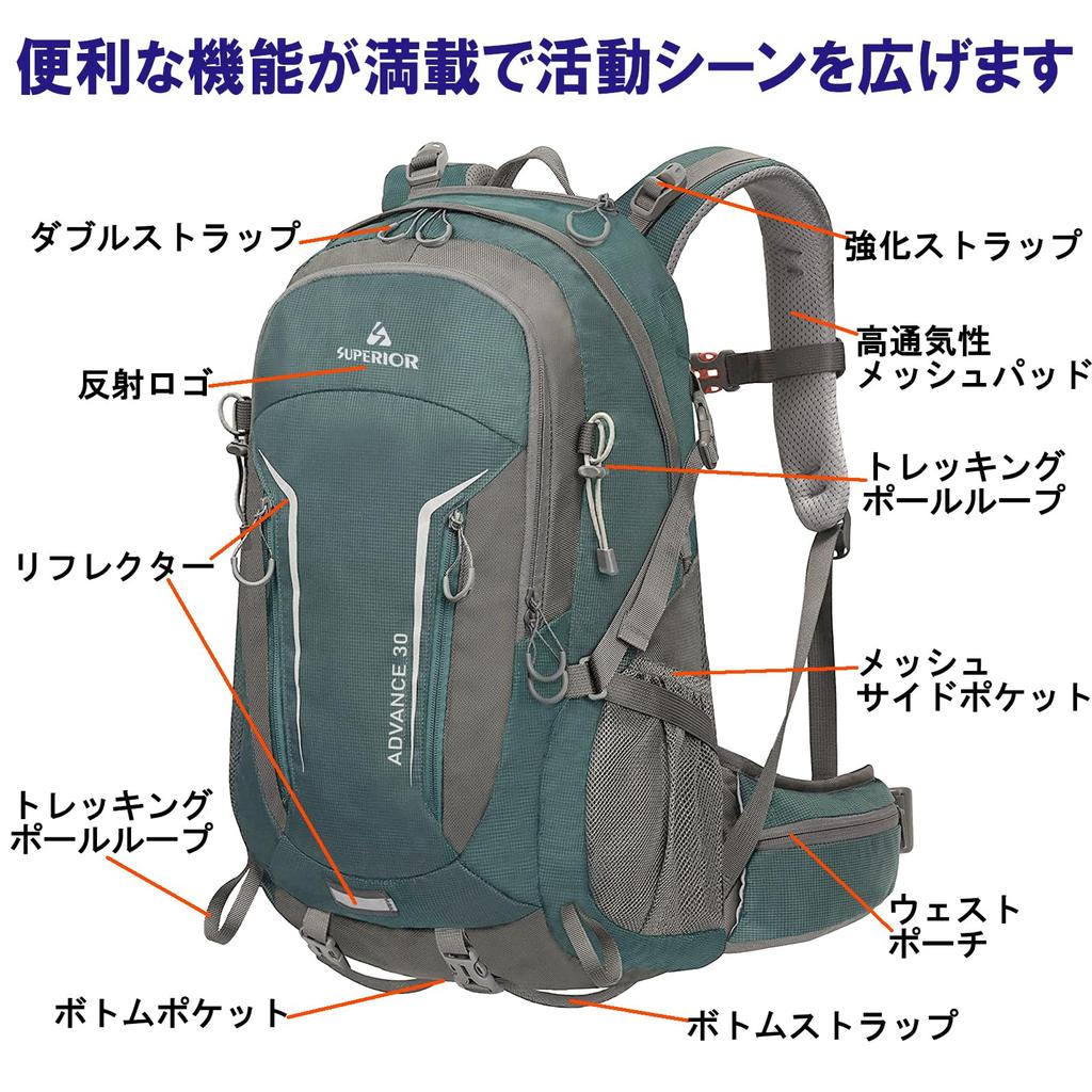 Superior 30L Mountaineering Lightweight for Men and with Rain Hydration System Blue Backpack, Rucksack, Women, Trekking, Hiking, Camping, Glamping,