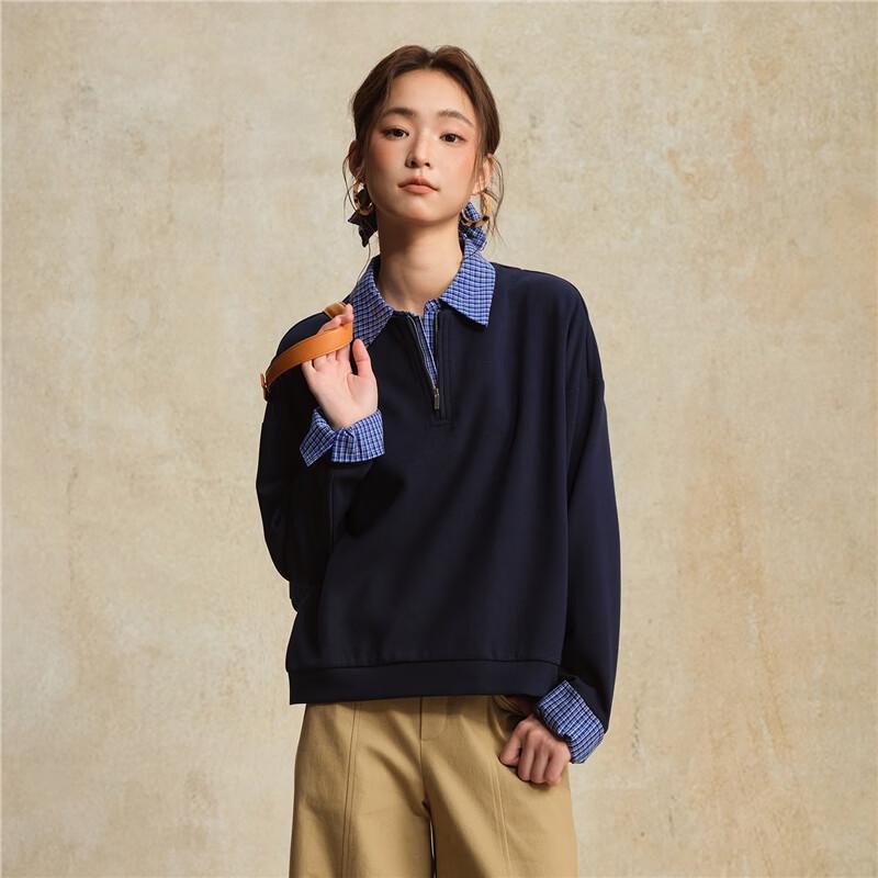 Дизайнерский свитшот Giordano в клетку с лацканами, имитирующий двойку