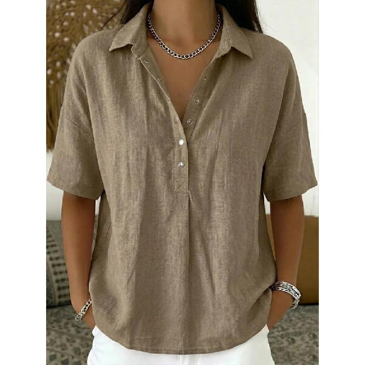2026 Summer New Women's Loose and Comfortable Turn-down Collar Short-sleeve Solid Color Shirt