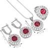 Мода Круглый Красный Кристалл Горный Хрусталь Серебряный Цвет Обручальное Кольцо Серьги Ожерелье Набор