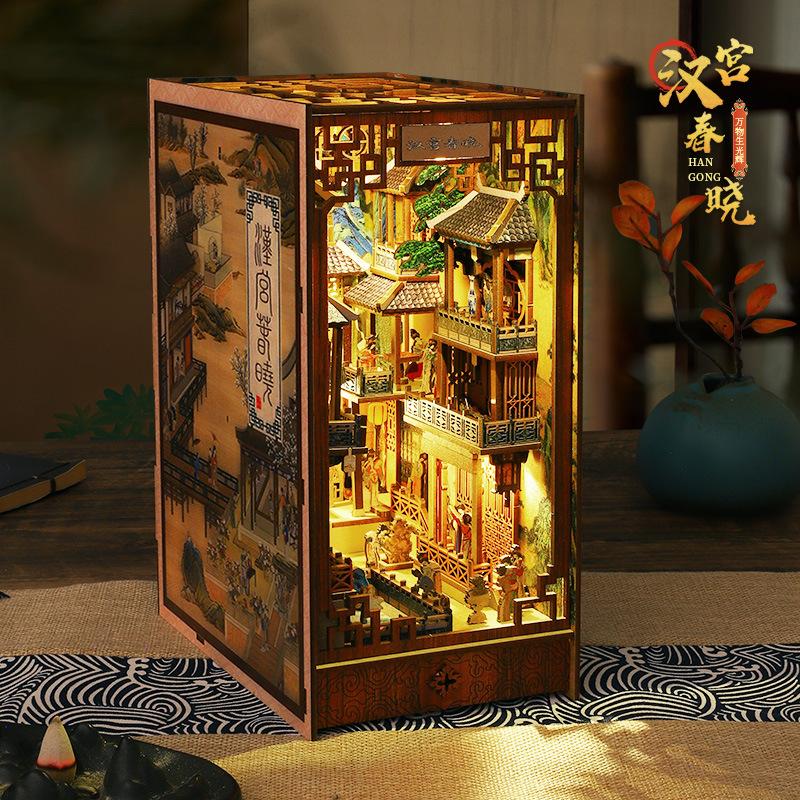 Дворец Хань Рассвет 3D Книга-головоломка Подставка для книг | DIY Миниатюрная архитектурная модель | Креативный подарок на день рождения в китайском стиле