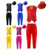 Boys Girls Performance Vest Set Sleeveless V Neck Sequined Button Top Elastic Waist Pants Matching Glitter Hat