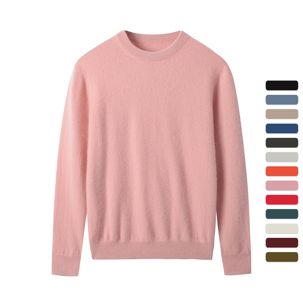 Men Cashmere Sweater Crewneck Solid Color Knited