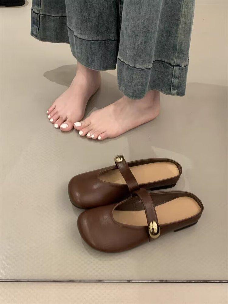 Французские ретро туфли-полушапки Мэри Джейн с сумкой на голову, женская летняя одежда 2025 года, новые однопедальные женские туфли-лодочки Muller Lazy