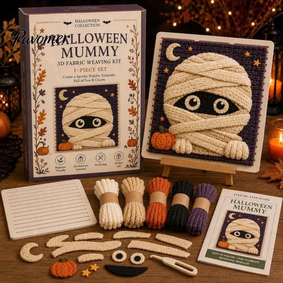 Fun Wool Weaving Materials Halloween Fabric Kit, Spooky Pumpkin Ghost Witch Skull DIY Parent Child Interactive Activity Craft Handmade No Sewing