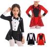 Girls Dance Leotard Round Neck Long Sleeve Bow Tie Sequins Adorned Gymnastics Costume Performance Bodysuit