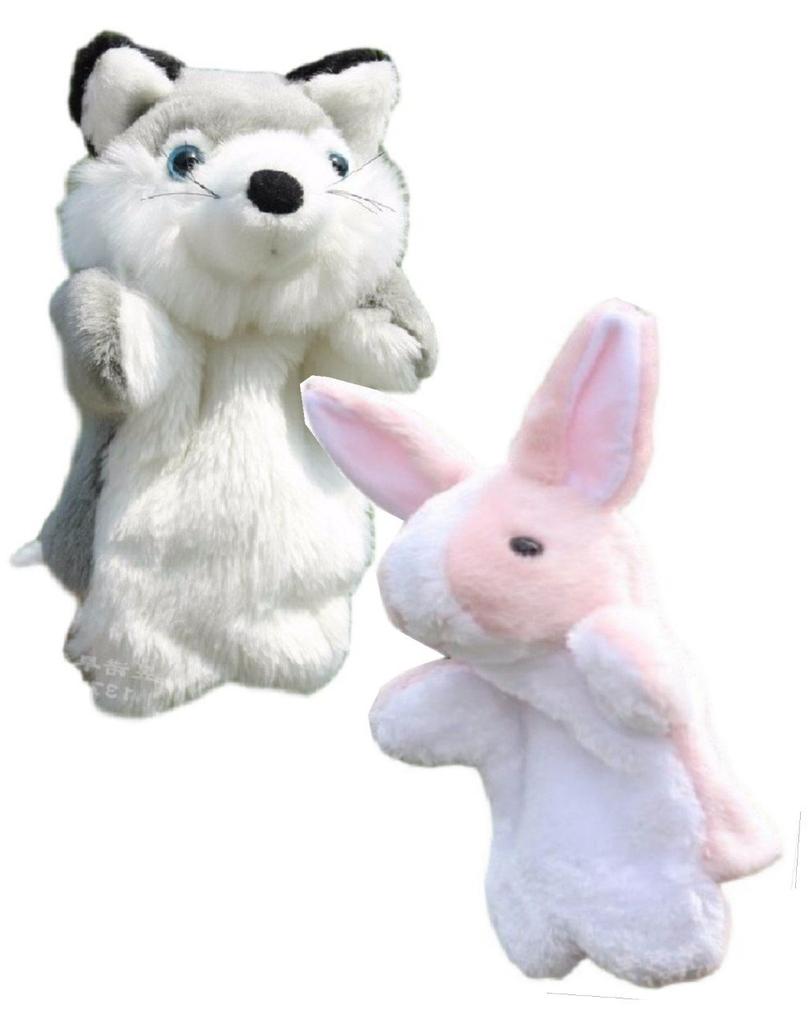 Shiawase Warehouse Куклы-марионетки животных, Плюшевые куклы, Животные, Волк, Кролик и т.д.. (Набор Волк и Розовый Кролик)