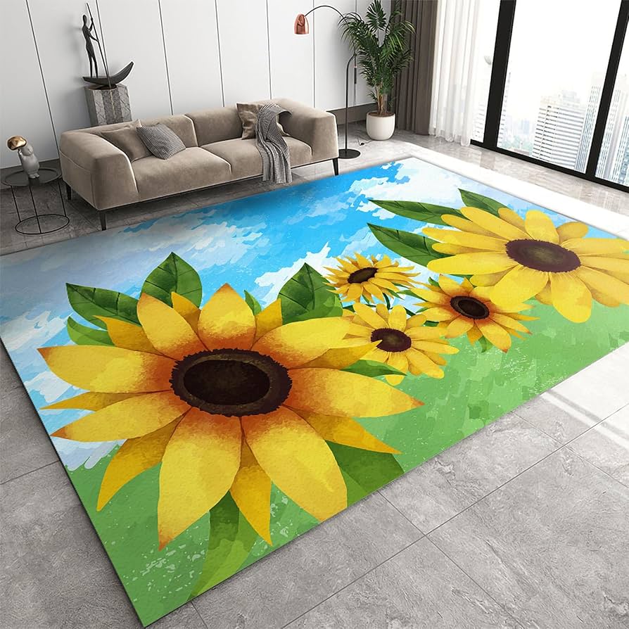 Sunflower Them Pattern Carpet for Living Room Bedroom Decor Home Sofa Coffee Table Area Rug Non Slip Hallway Washable Floor Mat