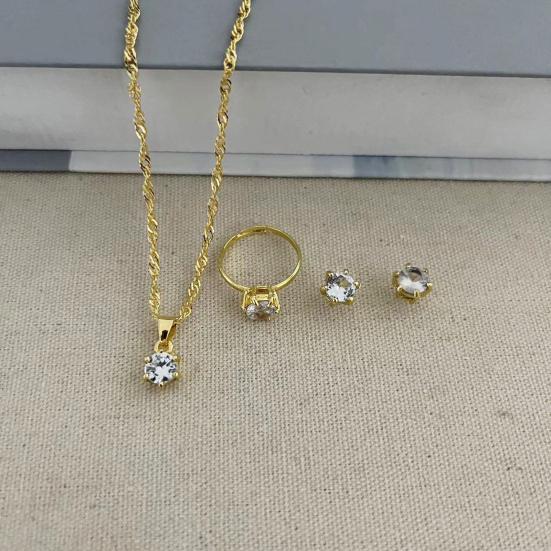 1 комплект, женский комплект ювелирных изделий, серьги, браслет, ожерелье, кольцо со стразами, регулируемое кольцо из нержавеющей стали, цветостойкий, легкий, женский подарок на день рождения, подарок для мамы