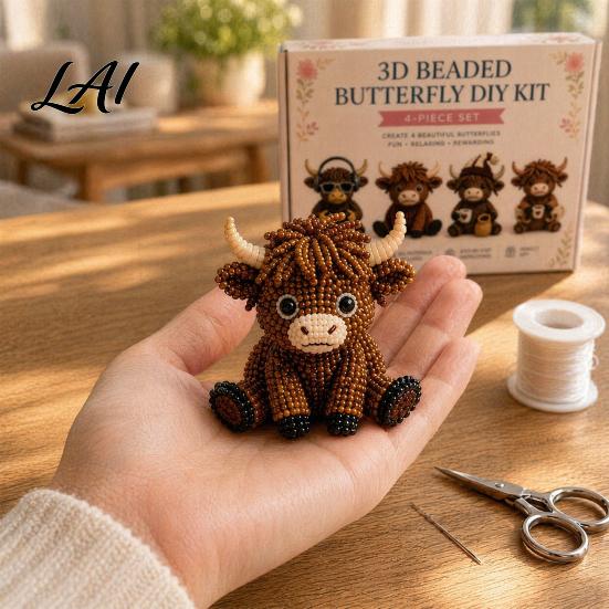 Bead Art Project 3D Beaded Highland Cow Kit for Adults Tiny Animals