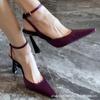 Fashion Purple French Pointed Stiletto Heels Women Sexy One Strap Open Back Sandals