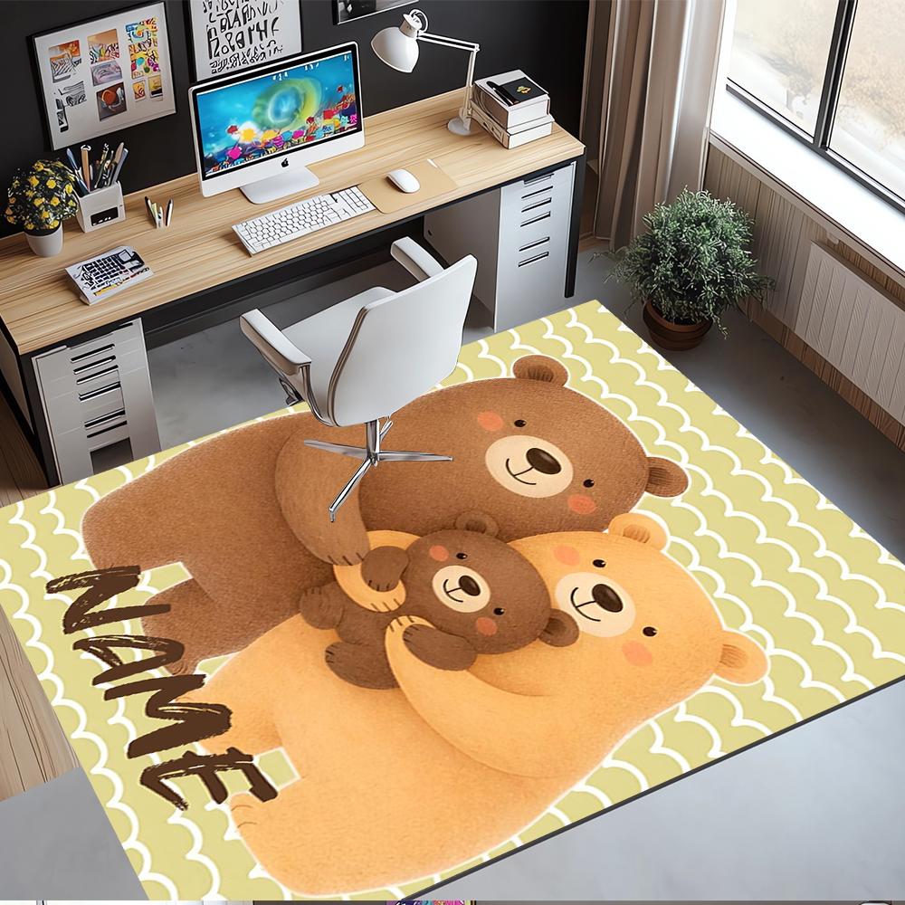 Custom Name Bear Printed Carpet,Rug for Office Chair Living Room Bedroom Kitchen Room Decor Gifts.