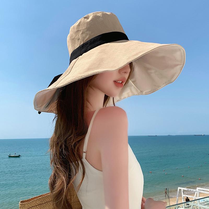 Рыбацкая шляпа с большими полями, летняя уличная шляпа от солнца с бантом, туристическая шляпа от солнца, женская пляжная шляпа-ведро