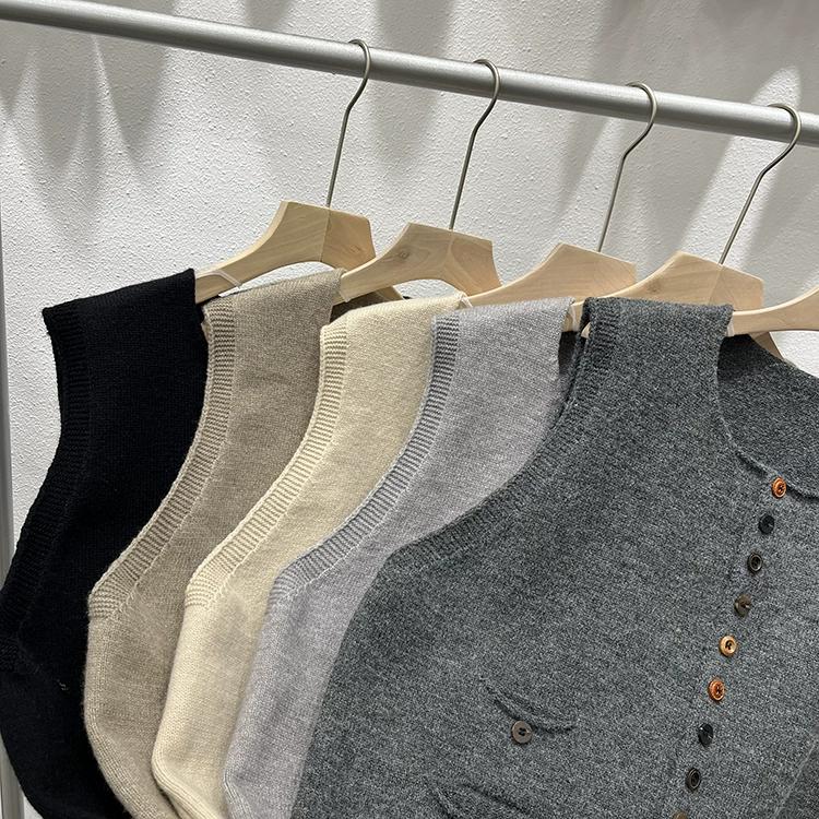 DIMANAF 2025 Осень Женский Жилет без рукавов на пуговицах Свитера Стиль Свободная Вязка Повседневный Свитер