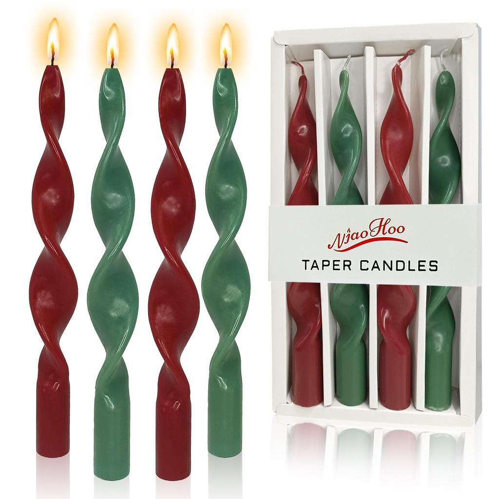 10inch Spiral Taper Candles Twisted Halloween Candlesticks Unscented Tapered Candles for Dinner Home Decor Party Wedding, 4 Pcs