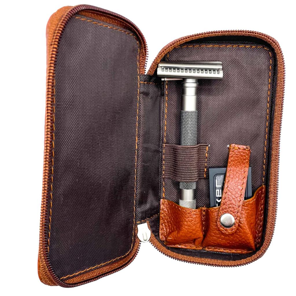 Parker Safety Razor Случай путешествия (Натуральная кожа, молния YKK)