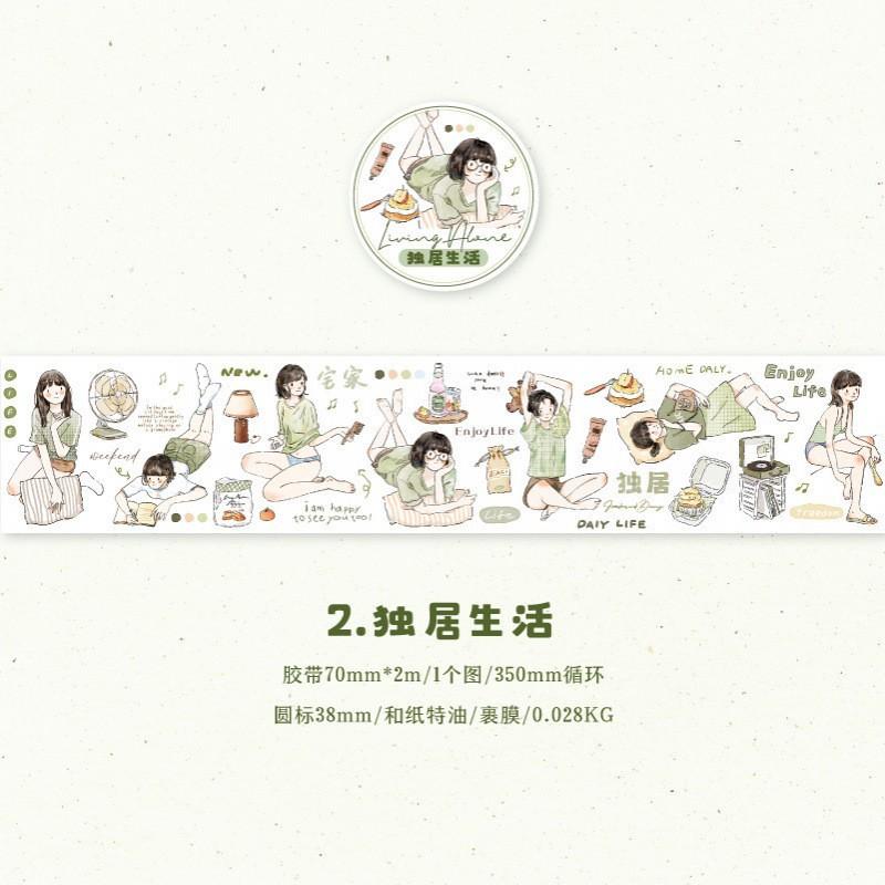 1roll Cartoon Girl Character Tape Stickers, Artistic Design for Hand Account DIY & Journal Decoration