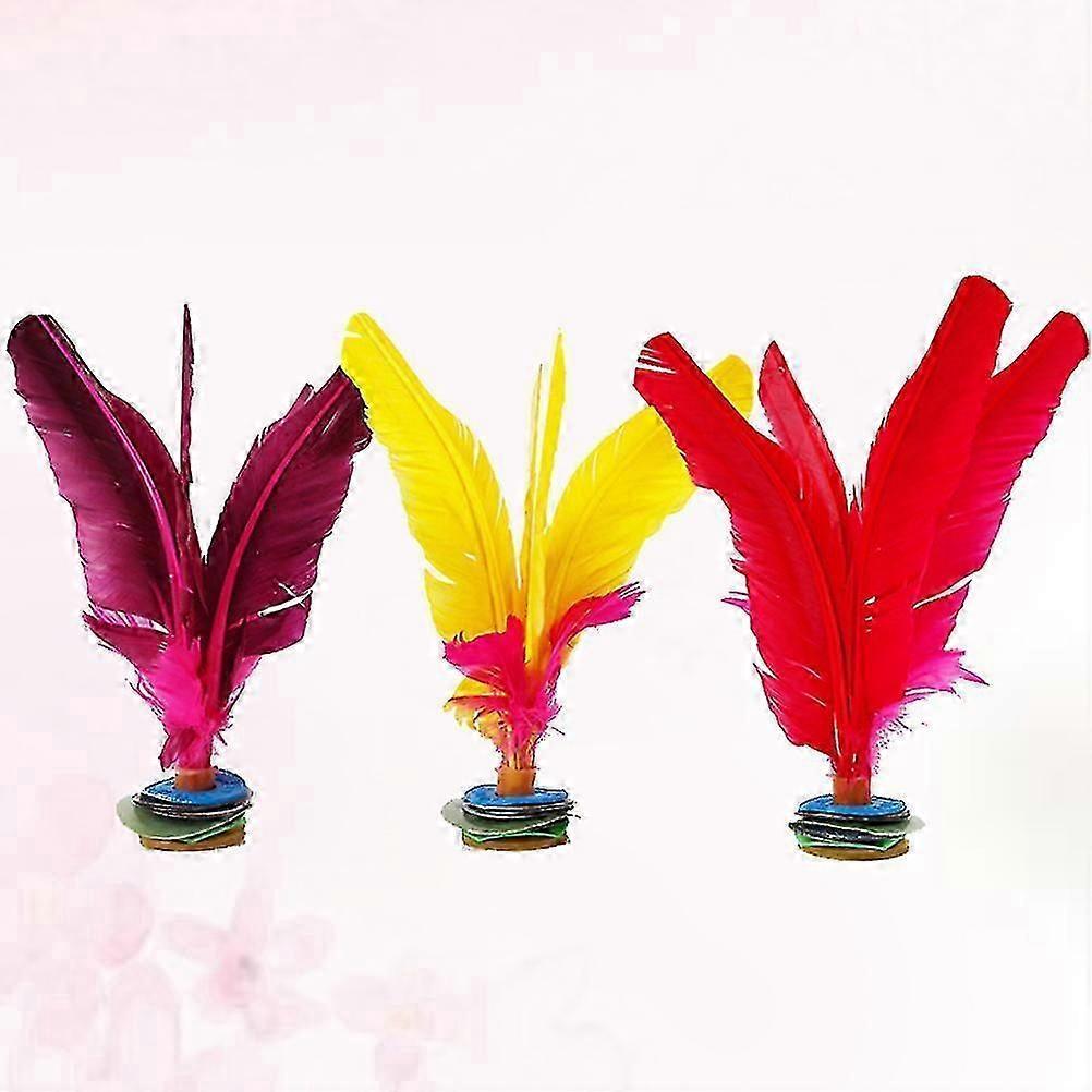 3pcs Funny Kick Feather Shuttlecocks Foot Sports Toy Playing Games Student Kicking Shuttlecock for Students (Red and Yellow and Wine Red)