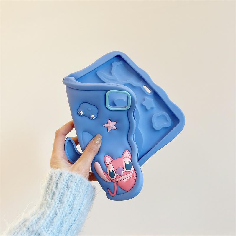 Kids Stand Tablet Case For Samsung Galaxy Tab A9 Plus 8.7 11 inth Cute 3D Cartoon Stitch Silicone Tablet Protective Case