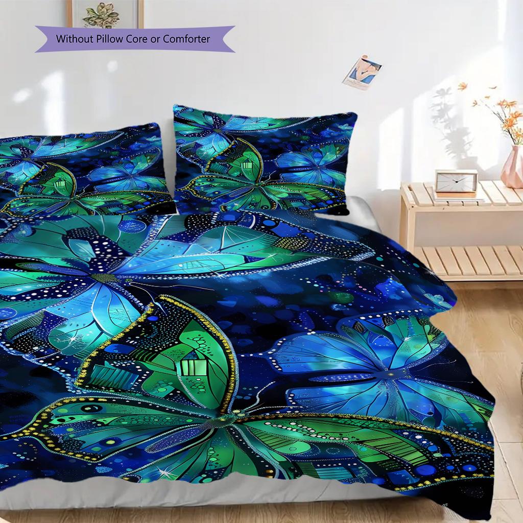 Flowers and Insects Pattern Bedding Quilt Set Quilt Cover Pillowcase Home Decoration Birthday Gift (1 * duvet cover + 2 * pillowcase, without core)