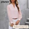 Женские модные повседневные блузки и рубашки JPNTKY с V-образным вырезом и длинным рукавом