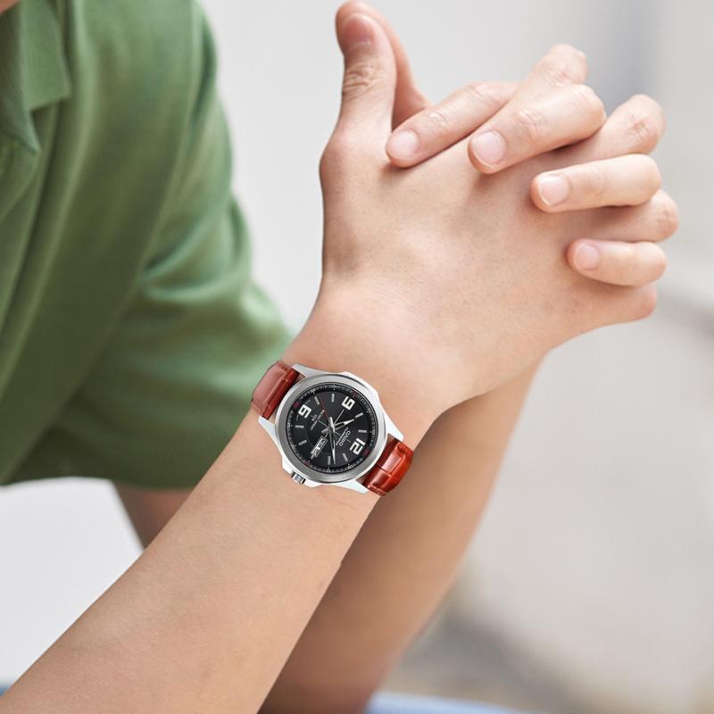 Casio Серия Pointer отображение даты кварцевый механизм кожаный ремешок японские и корейские часы мужские часы черный циферблат MTP-E202L-1A